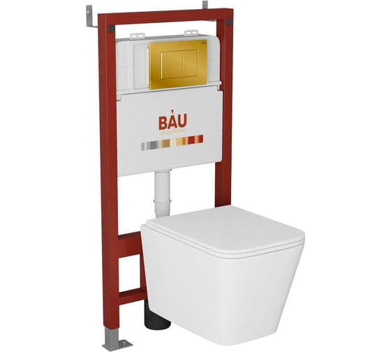 Комплект Bauedge BAU 6 в 1: инсталляция BAU PRO, унитаз подвесной безободковый с вихревым смывом, OWL 1975 Hurricane3, сиденье дюропласт микролифт, кнопка смыва BAU Stil , золото Q111300-TOWLT190403S-Q00013 1