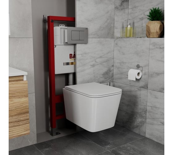 Комплект Bauedge BAU 6 в 1: инсталляция BAU PRO, унитаз подвесной безободковый с вихревым смывом, OWL 1975 Hurricane3, сиденье микролифт, кнопка смыва BAU Stil, нержавеющая сталь темно-серый металлик Q111300-TOWLT190403S-Q00017