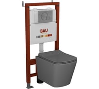 Комплект Bauedge BAU 6 в 1: инсталляция BAU PRO, унитаз подвесной безободковый Bau Stil Dark Matt Grey 51, сиденье дюропласт микролифт, темно-серый матовый, клавиша Omega хром Q111300-BS0002-DG-01.02.10