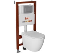 Комплект Bauedge BAU 6 в 1: инсталляция BAU PRO, унитаз подвесной безободковый Bau Mif PRO, сиденье быстросъемное микролифт, клавиша BAU Stil антивандальная Q111300-NT0002-PRO-Q00009