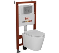 Комплект Bauedge BAU 6 в 1: инсталляция BAU PRO, унитаз подвесной безободковый Bau Nimb, быстросъемное тонкое сиденье дюропласт микролифт, клавиша Omega хром Q111300-BK0001-01.02.10