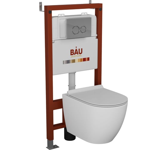 Комплект Bauedge BAU 6 в 1: инсталляция BAU PRO, унитаз подвесной безободковый Bau Dream PRO, быстросъемное тонкое сиденье дюропласт микролифт, клавиша BASIC хром Q111300-NL0001-PRO-01.02.19 1