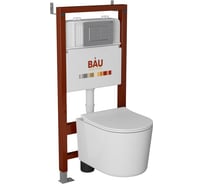 Комплект Bauedge BAU 6 в 1: инсталляция BAU PRO, унитаз подвесной безободковый Bau Hotel PRO, сиденье быстросъемное микролифт, клавиша BAU Stil антивандальная Q111300-NM0003-PRO-Q00009