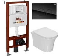 Комплект Bauedge BAU 6 в 1: инсталляция BAU PRO, унитаз подвесной безободковый Bau Spectrum PRO, сиденье быстросъемное микролифт, клавиша из стекла BAU Dream, черная Q111300-NP0001-PRO-Q00011