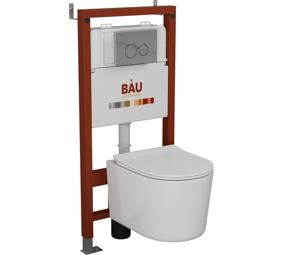 Комплект Bauedge BAU 6 в 1: инсталляция BAU PRO, унитаз подвесной безободковый Bau Hotel PRO, быстросъемное сиденье микролифт, клавиша BASIC хром Q111300-NM0003-PRO-01.02.19