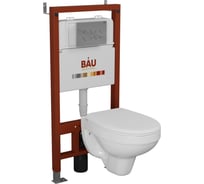 Комплект BAU 6 в 1 Bauedge: инсталляция BAU PRO, унитаз подвесной Rio Luxe 52х35 сиденье микролифт, клавиша BAU Dream хром Q111300-30745-Q00004