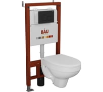 Комплект BAU 6 в 1 Bauedge: инсталляция BAU PRO, унитаз подвесной Rio Luxe 52х35 сиденье микролифт, клавиша BAU Soul черная матовая Q111300-30745-Q00015