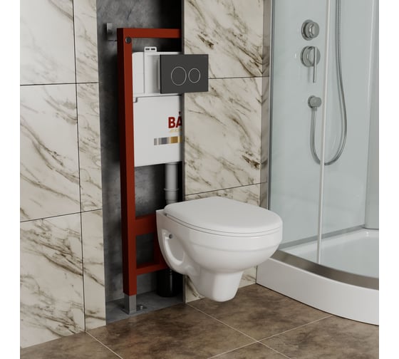 Комплект BAU 6 в 1 Bauedge: инсталляция BAU PRO, унитаз подвесной Rio Luxe 52х35 сиденье микролифт, клавиша BAU Dream черная матовая Q111300-30745-Q00005