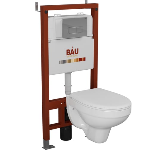 Комплект BAU 6 в 1 Bauedge: инсталляция BAU PRO, унитаз подвесной Rio Luxe 52х35 сиденье микролифт, клавиша BAU Hotel хром Q111300-30745-Q00007 1