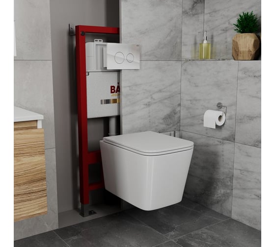 Комплект BAU 6 в 1 Bauedge: инсталляция BAU PRO, унитаз подвесной безободковый OWL Vatter Ruta-H mini 49x34, быстросьёмное сиденье микролифт, клавиша из стекла BAU Dream белая Q111300-OWLT190403-Q00010