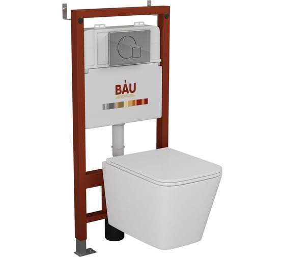 Комплект BAU 6 в 1 Bauedge: инсталляция BAU PRO, унитаз подвесной безободковый торнадо обратного потока Bau Stil Hurricane-2, сиденье дюропласт микролифт, клавиша Omega хром Q111300-BS0001-HQ2-01.02.10