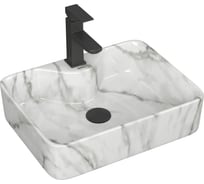 Раковина накладная со смесителем и выпуском прямоугольная Bauedge BAU Cerama 48x37, мрамор + смеситель Hotel Black, выпуск клик-клак черный YBD2561