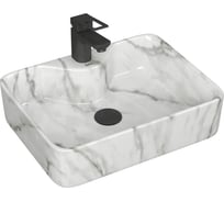 Раковина накладная со смесителем и выпуском прямоугольная Bauedge BAU Cerama 48x37, мрамор + смеситель Cerama Black, выпуск клик-клак черный YBD2562