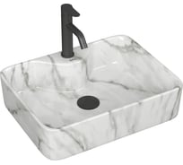 Раковина накладная со смесителем и выпуском прямоугольная Bauedge BAU Cerama 48x37, мрамор + смеситель Dream Black, выпуск клик-клак черный YBD2565