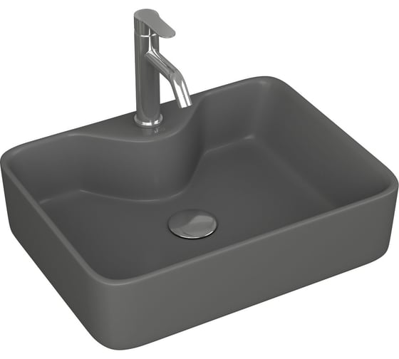 Раковина накладная со смесителем и выпуском прямоугольная Bauedge BAU Cerama 48x37, мрамор + смеситель Dream, нер. сталь, выпуск клик-клак хром YBD2548