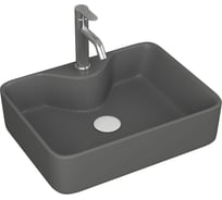 Раковина накладная со смесителем и выпуском прямоугольная Bauedge BAU Cerama 48x37, темно-серая матовая + смеситель Dream, выпуск клик-клак белый YBD2549