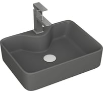Раковина накладная со смесителем и выпуском прямоугольная Bauedge BAU Cerama 48x37, темно-серая матовая + смеситель Hotel Still, выпуск клик-клак белый YBD2545