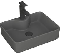 Раковина накладная со смесителем и выпуском прямоугольная Bauedge BAU Cerama 48x37, темно-серая матовая + смеситель Hotel Black, выпуск клик-клак черный YBD2546