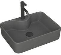 Раковина накладная со смесителем и выпуском прямоугольная Bauedge BAU Cerama 48x37, темно-серая матовая + смеситель Dream Black, выпуск клик-клак черный YBD2550