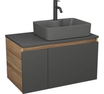 Комплект Bauedge: тумба Bau Dream Blackwood графит 80, раковина BAU Cerama 48х37 темно-серая, смеситель Hotel Dream Black черный матовый BD2895