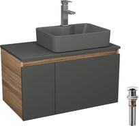 Комплект Bauedge: тумба Bau Dream Blackwood графит 80, раковина BAU Cerama 48х37, темно-серая, смеситель Hotel Stil, нерж сталь, выпуск клик клак белый BD2900