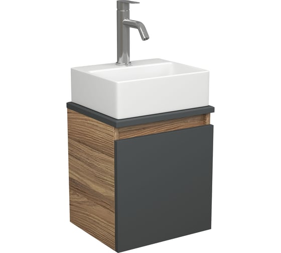 Тумба Bauedge Bau Dream Blackwood 35 с ящиком, графит, раковина BAU Cerama Mini 33x28, белая, смеситель Hotel Dream нерж. сталь SD4412 1
