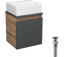Тумба Bauedge Bau Dream Blackwood 35 с ящиком, графит, раковина BAU Cerama Mini 33x28, белая, выпуск клик клак черный SD4416