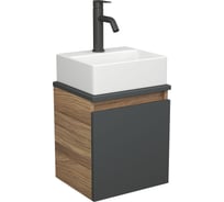 Тумба Bauedge Bau Dream Blackwood 35 с ящиком, графит, раковина BAU Cerama Mini 33x28, белая, смеситель Hotel Dream Black черный SD4413
