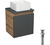 Тумба Bauedge Bau Dream Blackwood 35 с ящиком, графит, раковина BAU Mini 24x24, выпуск клик клак хром SD4002