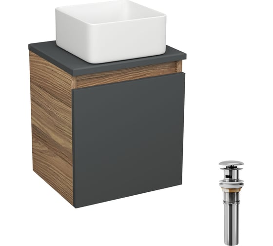 Тумба Bauedge Bau Dream Blackwood 35 с ящиком, графит, раковина BAU Mini 24x24, выпуск клик клак хром SD4002 1