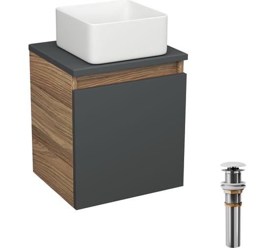 Тумба Bauedge Bau Dream Blackwood 35 с ящиком, графит, раковина BAU Mini 24x24, выпуск клик клак белый SD4003 1