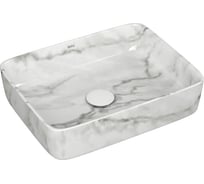 Раковина накладная прямоугольная Bauedge BAU Hotel Размер 48x37, мрамор + выпуск клик-клак белый YBD2607