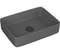 Раковина накладная прямоугольная Bauedge BAU Hotel Размер 48x37, темно-серая матовая + выпуск клик-клак черный YBD2599