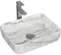 Раковина накладная прямоугольная BAU Hotel Размер 48x37, мрамор + смеситель Hotel Still, нер. сталь, выпуск клик-клак хром YBD2611