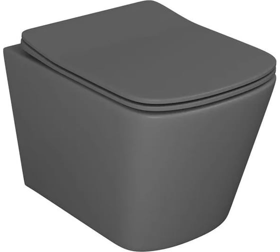 Унитаз подвесной безободковый Bauedge Bau Stil Dark Matt Grey, сиденье дюропласт микролифт, темно-серый матовый BS0002-DG