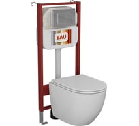 Комплект Bauedge BAU 6 в 1: рамная инсталляция BAU NEO 45, унитаз подвесной безободковый торнадо Bau Dream 52х36 Hurricane-2, быстросъемное сиденье дюропласт микролифт, клавиша BAU Stil хром NEO45700-BL0001-HQ2-Q00002