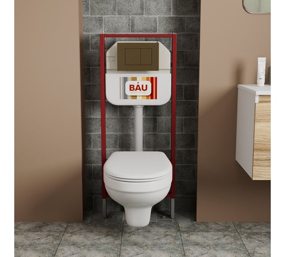 Комплект Bauedge BAU 6 в 1: рамная инсталляция BAU NEO 45 для подвесного унитаза, унитаз подвесной Rio Luxe 52х35, сиденье микролифтфт, кнопка смыва BAU Stil NEO45700-30745-Q00012