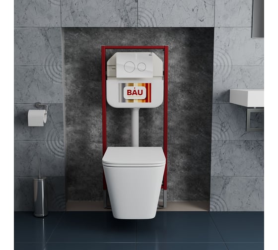 Комплект Bauedge BAU 6 в 1: рамная инсталляция BAU NEO 45, унитаз подвесной безободковый с вихревым смывом, OWL 1975 Hurricane3, сиденье дюропласт микролифт, кнопка смыва NEO45700-TOWLT190403S-Q00010