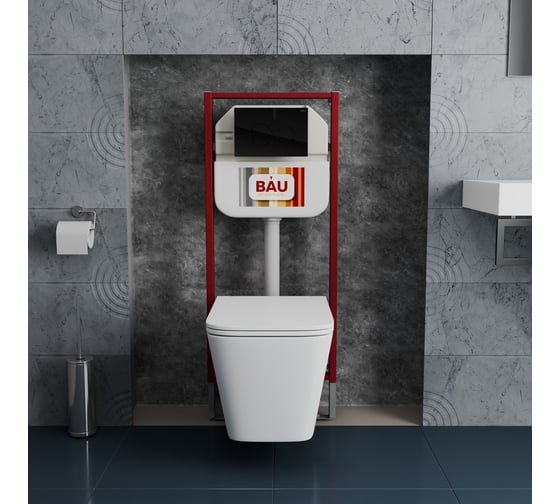 Комплект Bauedge BAU 6 в 1: рамная инсталляция BAU NEO 45, унитаз подвесной безободковый с вихревым смывом, OWL 1975 Hurricane3, сиденье дюропласт микролифт, кнопка смыва NEO45700-TOWLT190403S-Q00011