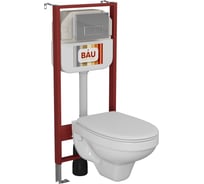 Комплект Bauedge BAU 6 в 1: рамная инсталляция BAU NEO 45 для подвесного унитаза, унитаз подвесной Rio Luxe 52х35, сиденье микролифтфт, кнопка смыва BAU Hotel NEO45700-30745-Q00007