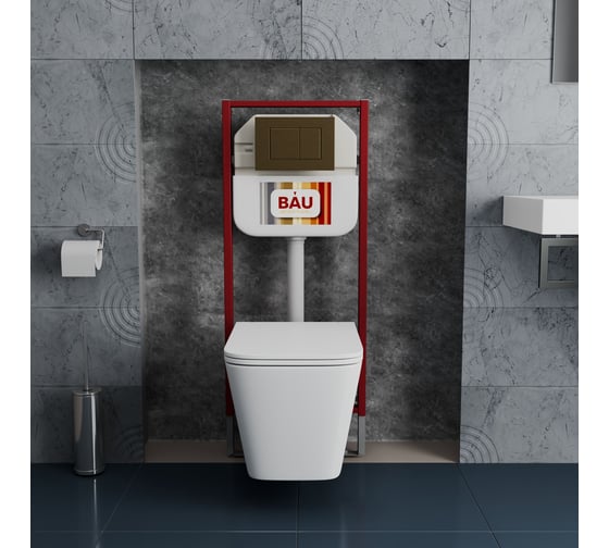 Комплект Bauedge BAU 6 в 1: рамная инсталляция BAU NEO 45, унитаз подвесной безободковый с вихревым смывом, OWL 1975 Hurricane3, сиденье дюропласт микролифт, кнопка смыва NEO45700-TOWLT190403S-Q00012