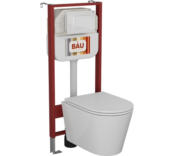 Комплект Bauedge BAU 6 в 1: рамная инсталляция BAU NEO 45, унитаз подвесной безободковый торнадо Bau Nimb Hurricane-2, быстросъемное сиденье дюропласт микролифт NEO45700-BK0001-HQ2-Q00001