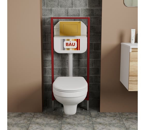 Комплект Bauedge BAU 6 в 1: рамная инсталляция BAU NEO 45 для подвесного унитаза, унитаз подвесной Rio Luxe 52х35, сиденье микролифтфт, кнопка смыва BAU Stil NEO45700-30745-Q00013