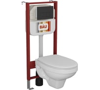 Комплект Bauedge BAU 6 в 1: рамная инсталляция BAU NEO 45 для подвесного унитаза, унитаз подвесной Rio Luxe 52х35, сиденье микролифтфт, кнопка смыва BAU Hotel, NEO45700-30745-Q00008