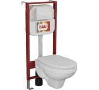 Комплект Bauedge BAU 6 в 1: рамная инсталляция BAU NEO 45 для подвесного унитаза, унитаз подвесной Rio Luxe 52х35, сиденье микролифтфт, кнопка смыва BAU Hotel, NEO45700-30745-Q00006