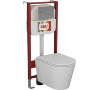 Комплект Bauedge BAU 6 в 1: рамная инсталляция BAU NEO 45, унитаз подвесной безободковый торнадо обратного потока Bau Nimb Hurricane-2, быстросъемное сиденье NEO45700-BK0001-HQ2-Q00007