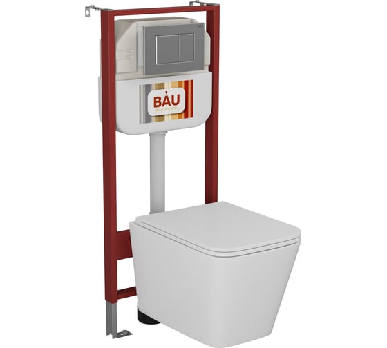 Комплект Bauedge BAU 6 в 1: рамная инсталляция BAU NEO 45, унитаз подвесной OWL Vatter Ruta-H 53x36,5, быстросъёмное сиденье микролифт, клавиша BAU Stil антивандальная NEO45700-OWLT190401-Q00009