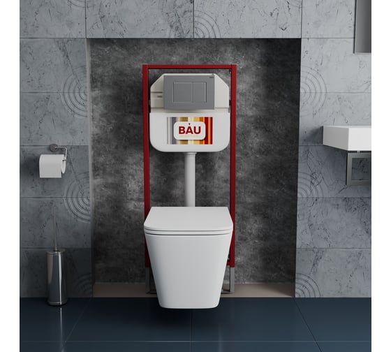 Комплект Bauedge BAU 6 в 1: рамная инсталляция BAU NEO 45, унитаз подвесной OWL Vatter Ruta-H 53x36,5, быстросъёмное сиденье микролифт, клавиша BAU Stil антивандальная NEO45700-OWLT190401-Q00009
