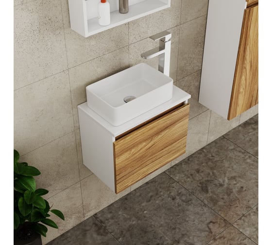 Комплект для ванной Bauedge 4 предмета (Тумба Bau Dream Blackwood 50, раковина BAU Mini 38х24, смеситель для раковины высокий Hotel Still, нержавеющая сталь BD1538