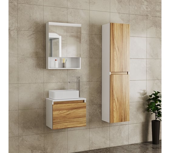 Комплект для ванной Bauedge 4 предмета (Тумба Bau Dream Blackwood 50, раковина BAU Mini 38х24, смеситель для раковины высокий Hotel Still, нержавеющая сталь BD1538